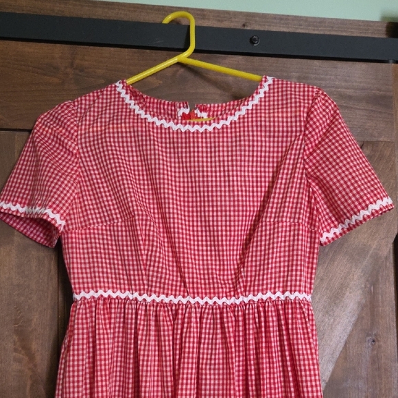 Red Gingham Midi Dress with White Trim - Picture 2 of 6